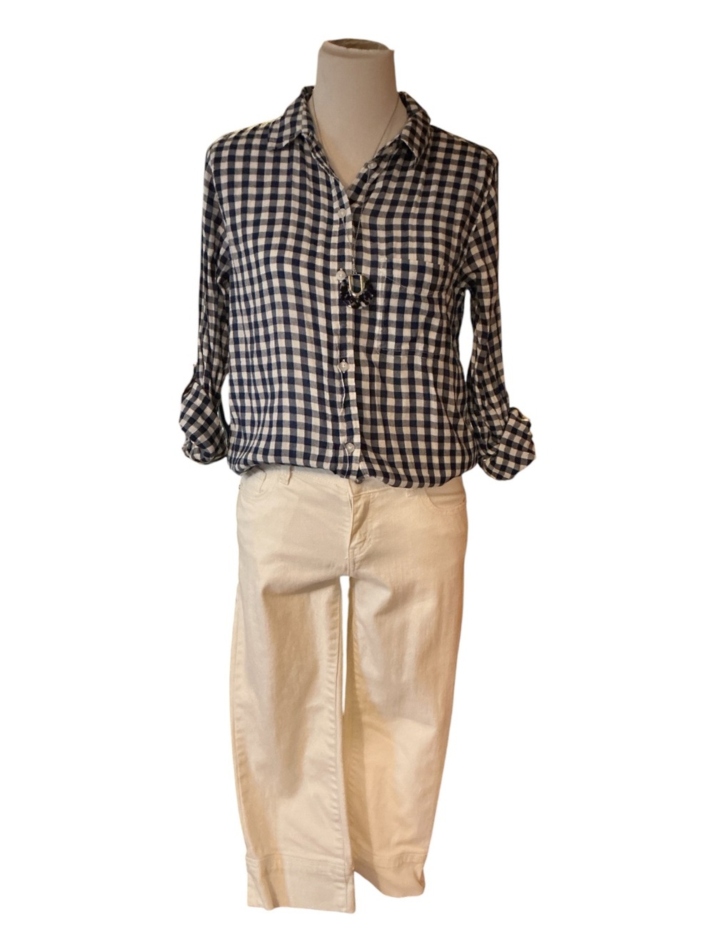 American Eagle Outfitters Black and White Gingham Button-Down Shirt